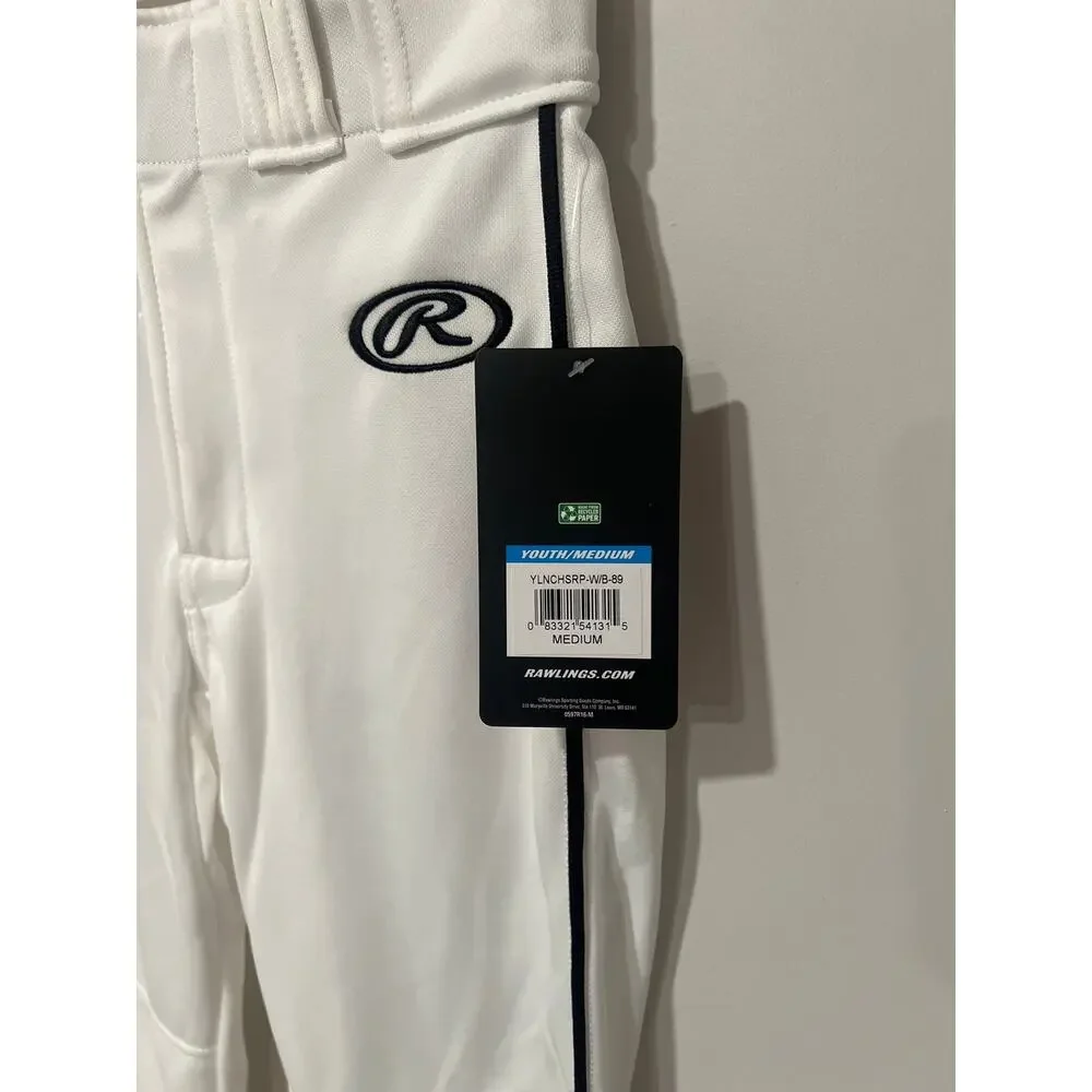 Rawlings, Baseball Pants, Youth Medium, White with Black pinstripe, KB510